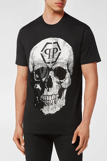 Чёрная футболка со стразами Philipp Plein skull   