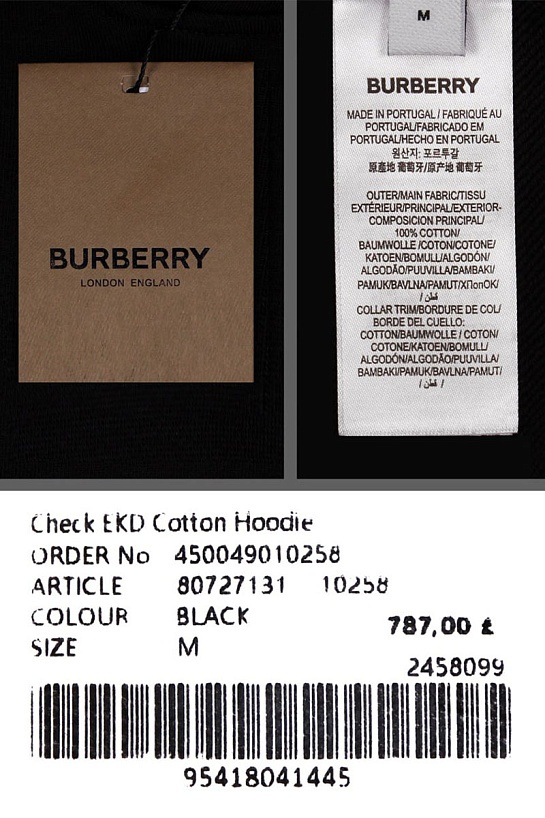 Чёрное худи Burberry Ekd Inlay 'Marks'