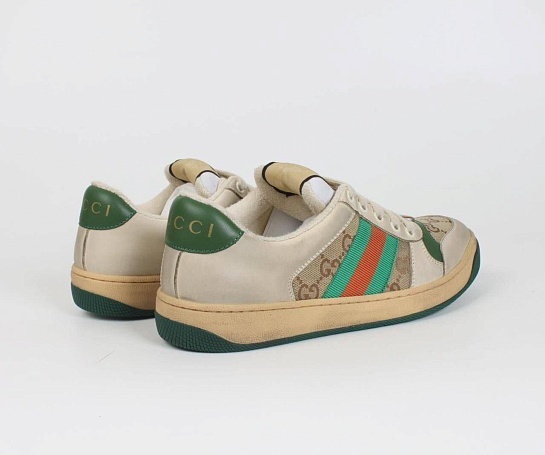 Кожаные кроссовки Gucci GG Screener - Beige / Green