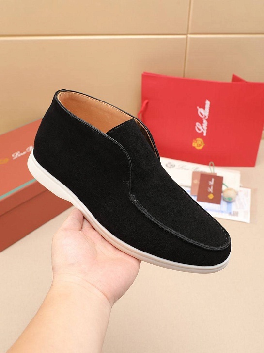 Замшевые лоферы с меховой стелькой Loro Piana Open Walk - Black