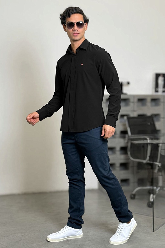 Мужская рубашка Hermes H embroidered - Black