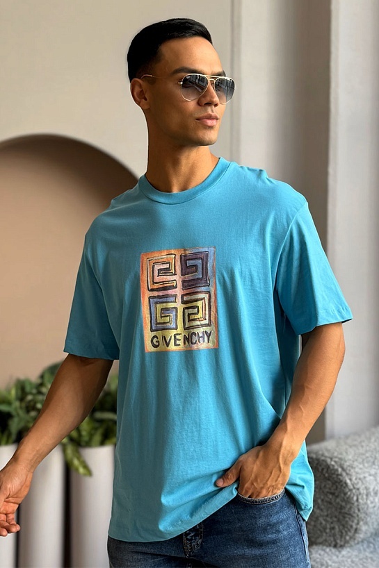 Голубая оверсайз футболка Givenchy 4G Sun Print