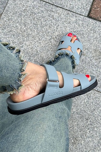 Женские кожаные сандалии Hermes Chypre - Grey   