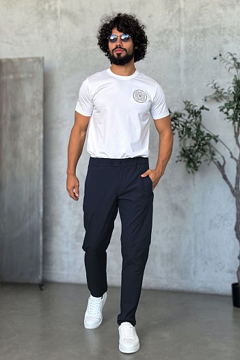 Мужские тёмно-синие брюки Zilli slim fit   