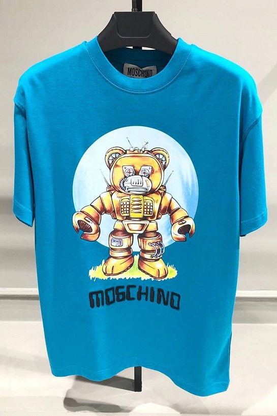 Синяя футболка Moschino Couture Robot Teddy graphic-print