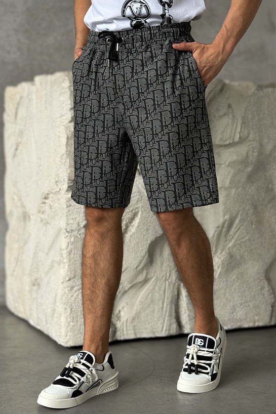 Мужские шорты Dior Oblique - Grey / Black