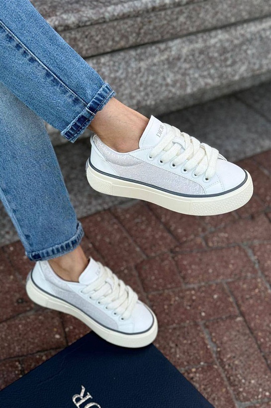 Женские комбинированные кроссовки Dior белого цвета