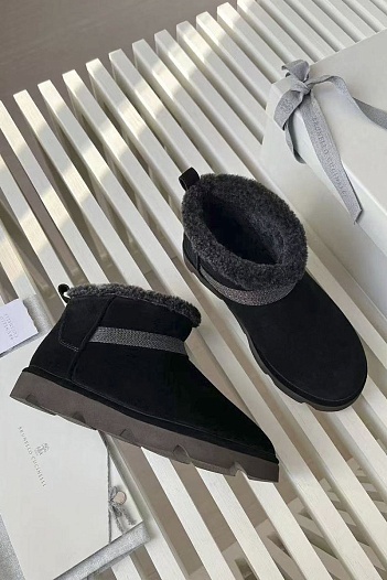 Женские замшевые угги с мехом Brunello Cucinelli Premium - Black   