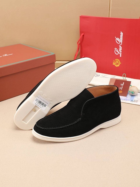 Замшевые лоферы с меховой стелькой Loro Piana Open Walk - Black