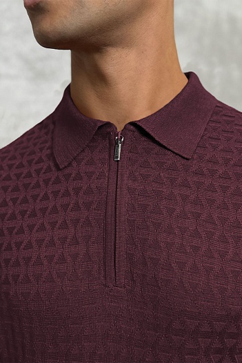 Мужское поло бордового цвета Zilli zip neck   