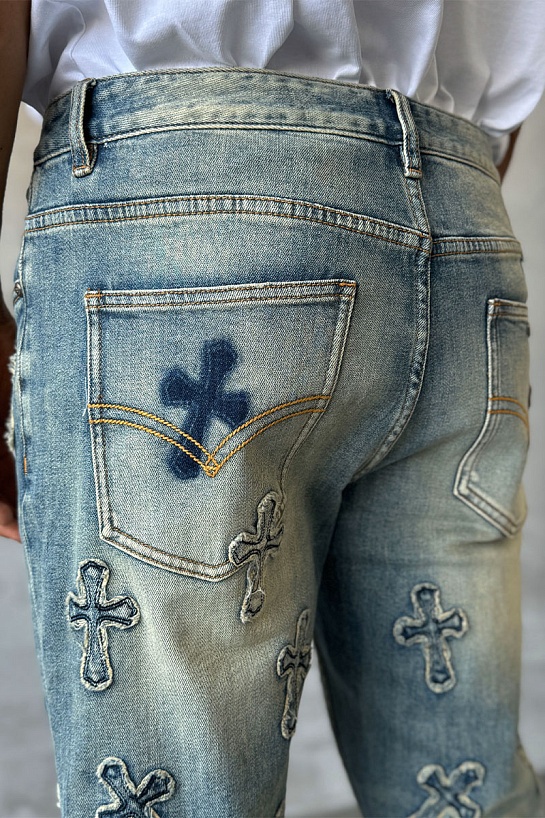 Мужские светло-синие джинсы Chrome Hearts