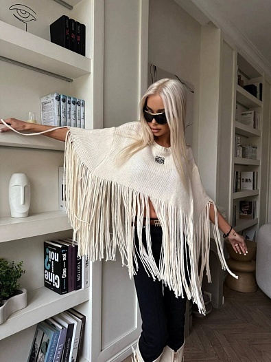 Женское шерстяное пончо Loewe premium - White   