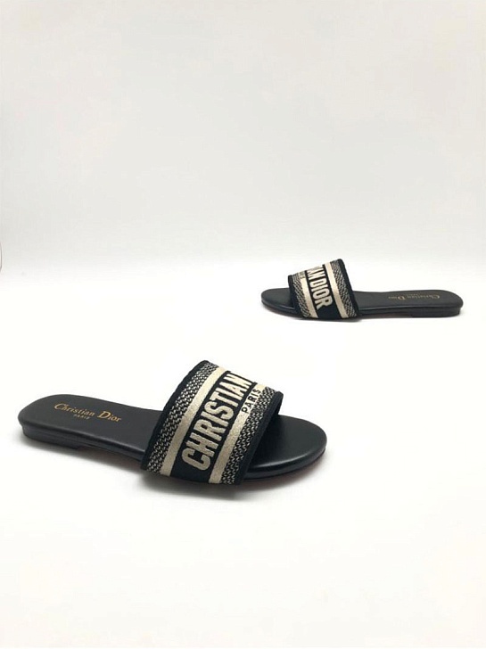 Женские шлепанцы Dior Dway Slide Embroidered Cotton