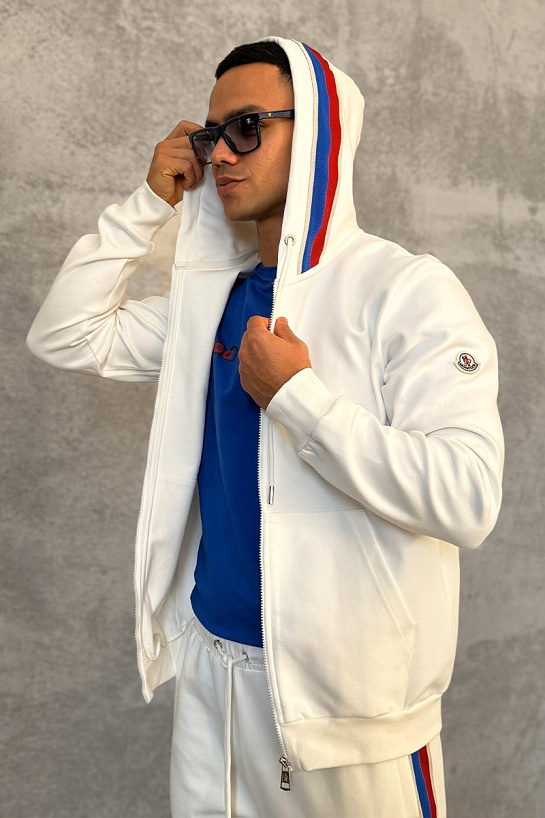 Белый спортивный костюм Moncler striped logo