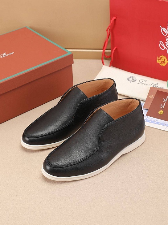 Кожаные лоферы с меховой стелькой Loro Piana Open Walk - Black
