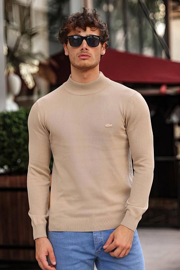 Мужская бежевая водолазка Lacoste logo-patch   