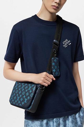 Кожаная сумка Louis Vuitton Duo Messenger Monogram Shadow 25x18x7 см   