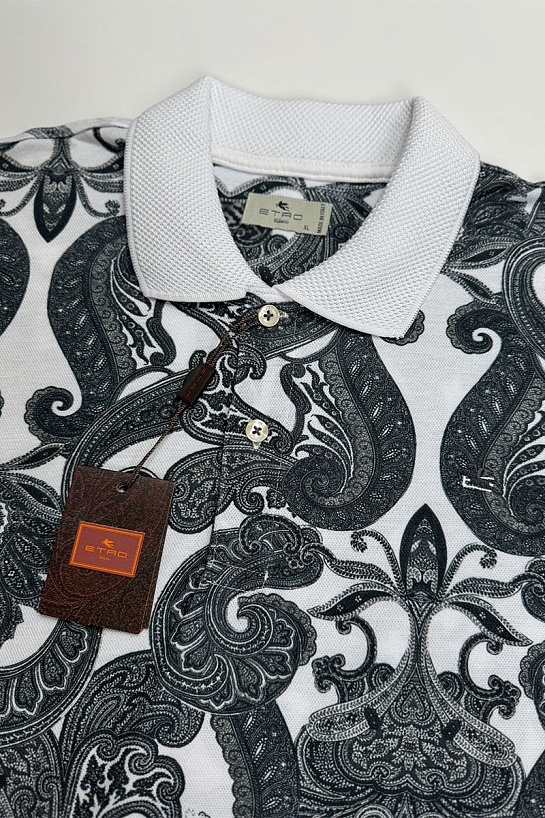 Мужское поло Etro "Floral" - White / Grey