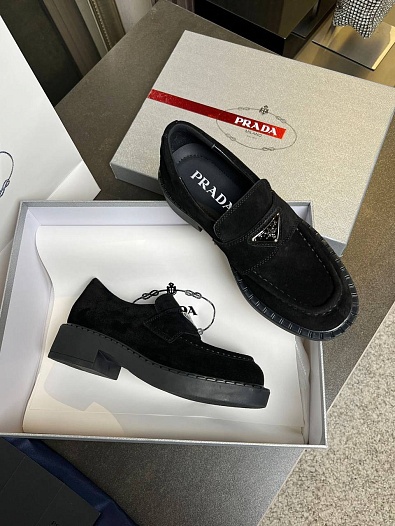 Женские замшевые лоферы Prada Premium - Black   