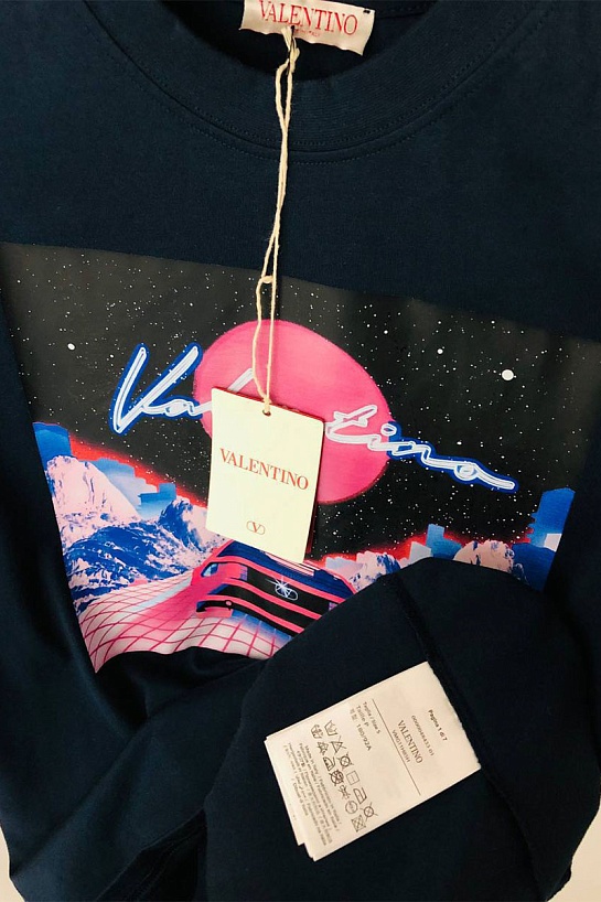 Мужская тёмно-синяя футболка Valentino graphic-print