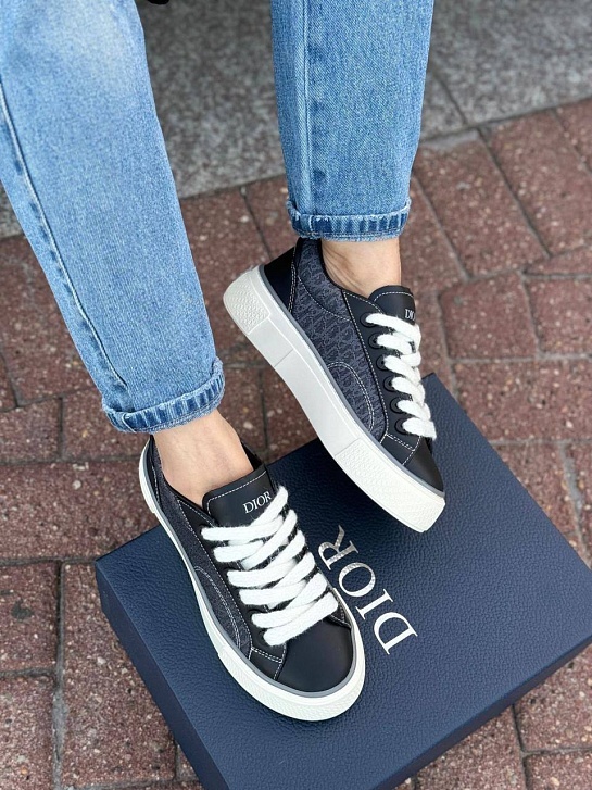 Женские комбинированные кроссовки Dior серого цвета