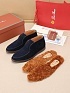 Замшевые лоферы с меховой стелькой Loro Piana Open Walk - Navy