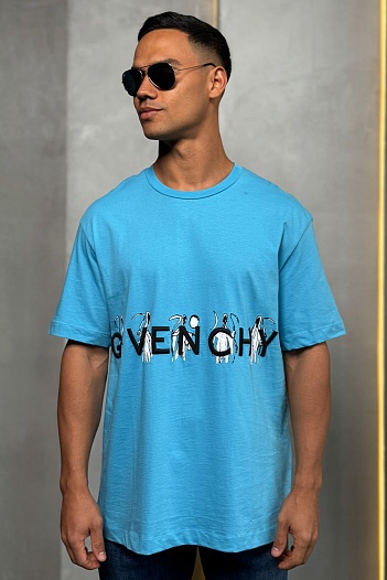 Голубая оверсайз футболка Givenchy embossed logo   