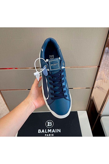 Синие кожаные кроссовки Balmain   