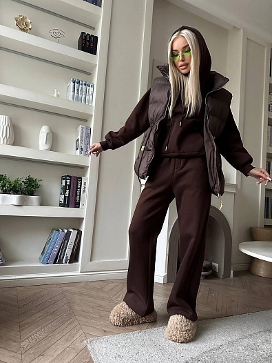 Женский костюм тройка на флисе Schiaparelli premium - Brown   