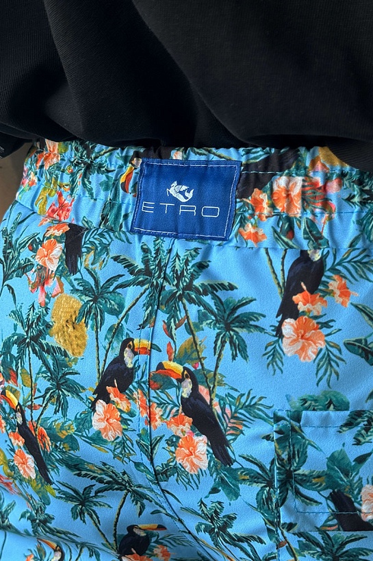 Мужские голубые шорты Etro floral-pattern