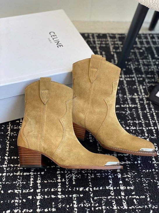 Женские замшевые сапоги Celine premium - Beige