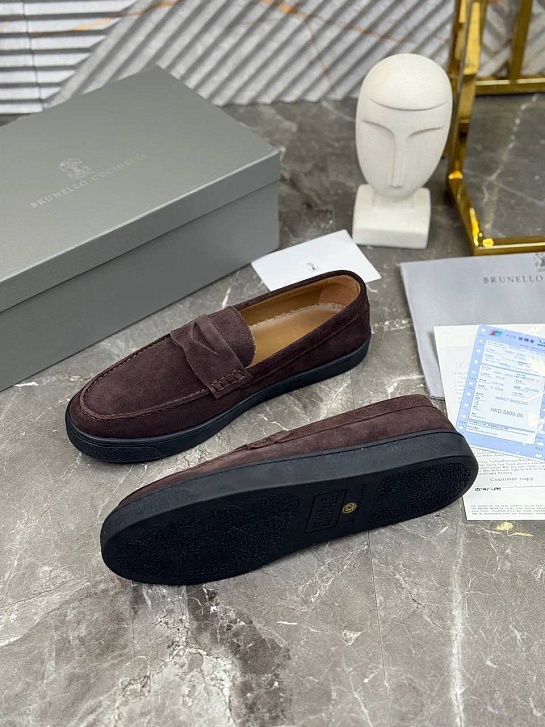 Замшевые лоферы Brunello Cucinelli коричневого цвета