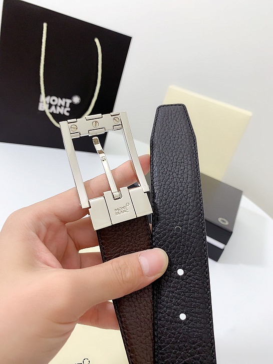 Двусторонний кожаный ремень Montblanc Premium (ширина 3.5 см)