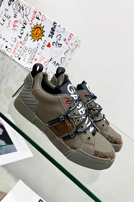 Коричневые кожаные кроссовки Dolce&Gabbana