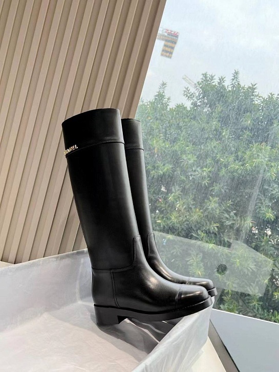 Женские кожаные сапоги Chanel Premium - Black