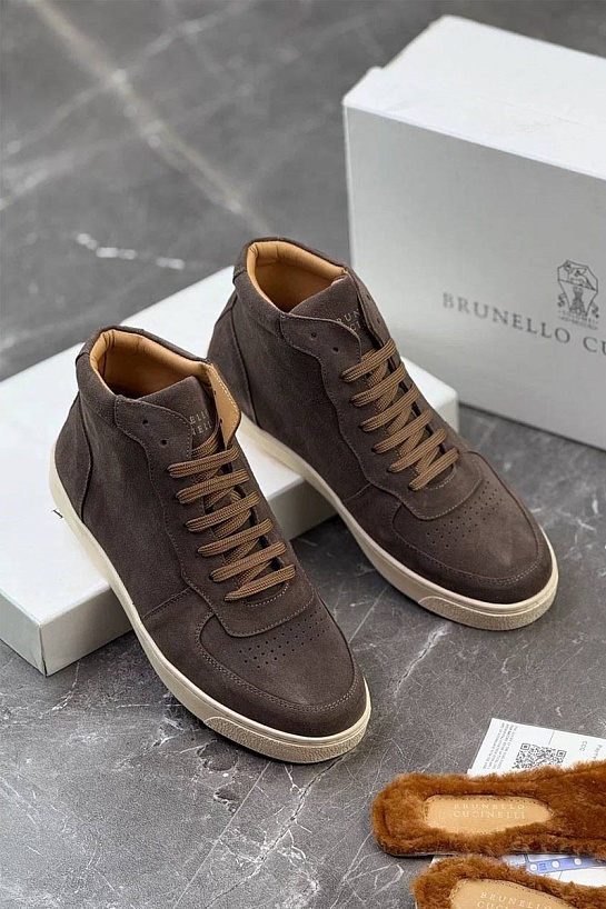 Замшевые кроссовки с меховой стелькой Brunello Cucinelli