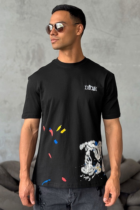 Мужская чёрная футболка Dior paint-splatter