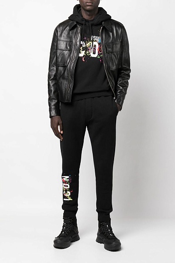 Мужские чёрные штаны Dsquared2 Icon Splatter logo-print   