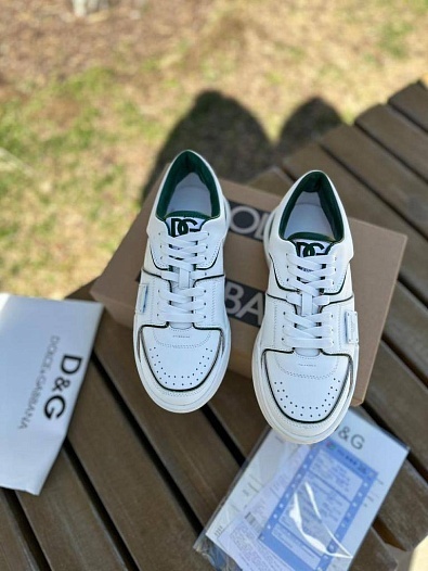 Женские кожаные кроссовки Dolce & Gabbana New Roma - White / Green   