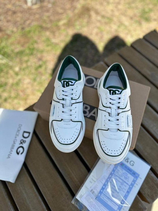 Женские кожаные кроссовки Dolce & Gabbana New Roma - White / Green