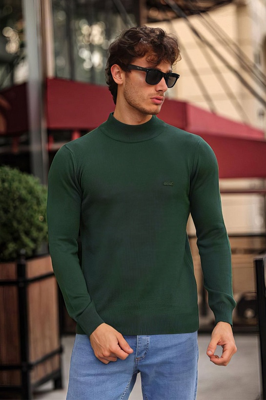 Мужская зелёная водолазка Lacoste logo-patch