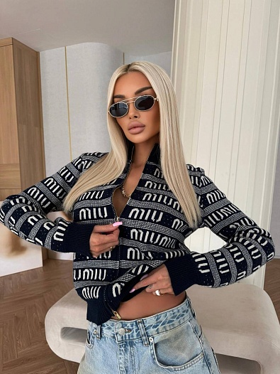 Женский шерстяной лонгслив на молнии MIU MIU Premium - Navy   