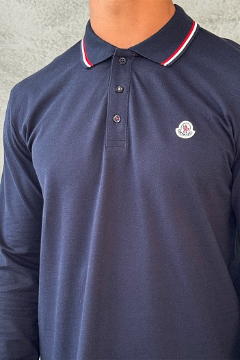 Тёмно-синее поло с длинным рукавом Moncler logo-patch   