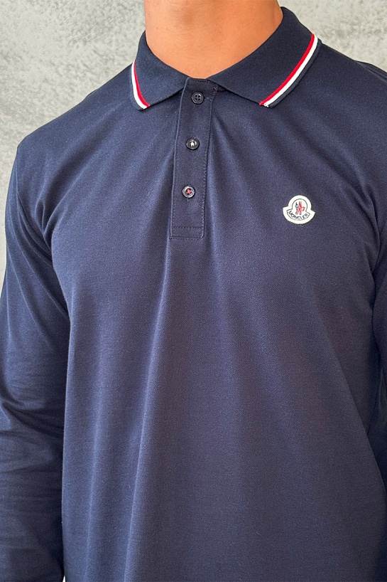 Тёмно-синее поло с длинным рукавом Moncler logo-patch