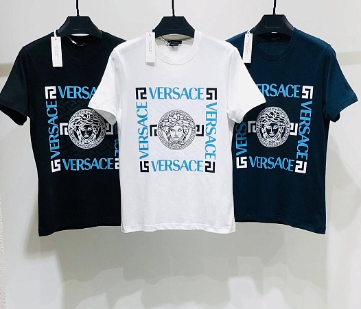 Мужская чёрная футболка Versace logo-print   