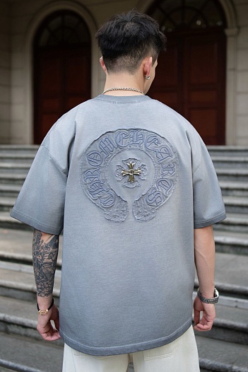 Серая оверсайз футболка Chrome Hearts Premium   