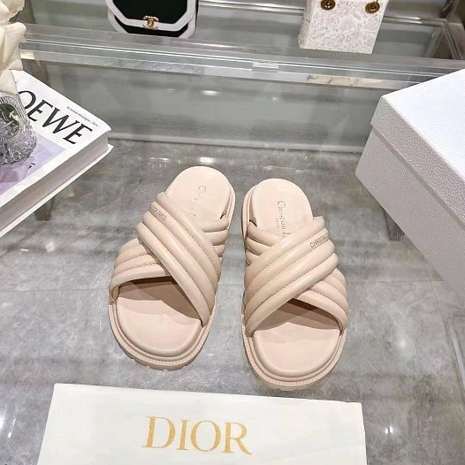 Женские кожаные шлёпанцы Dior D-Cross - Pink   