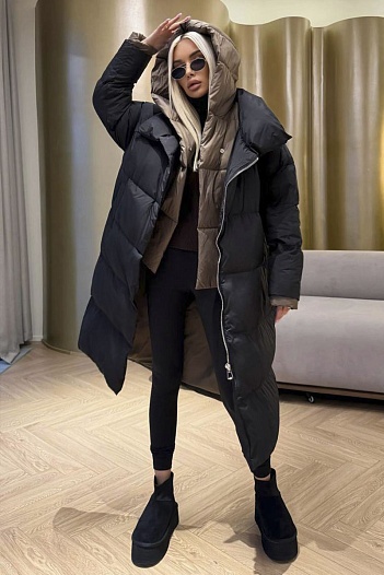 Женский пуховик с капюшоном Max Mara premium - Black   