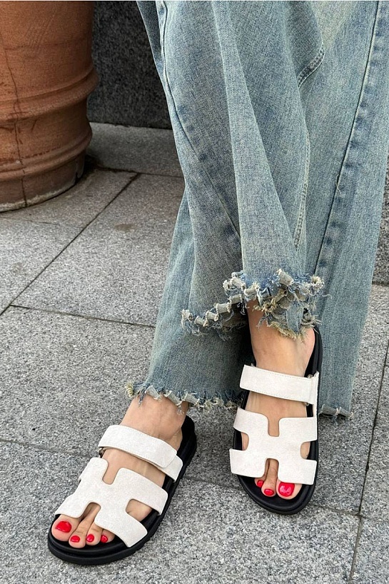 Женские замшевые сандалии Hermes Chypre - White