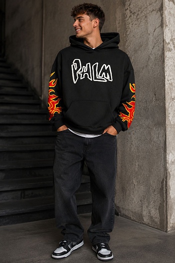 Чёрное худи Palm Angels Graffiti Flames logo-print   